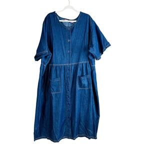 Woman Within Womans Sz 32W Shirt Dress Blue Jean Short Sleeve Modest